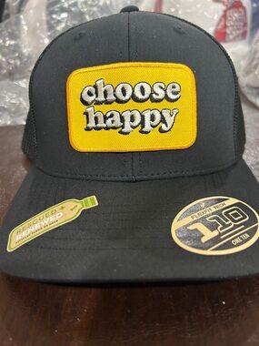 Choose Happy Black Trucker Hat with Yellow Patch